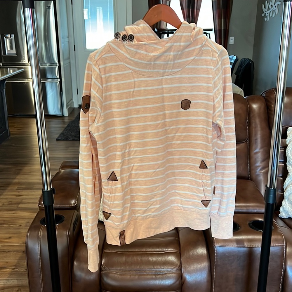 Women’s large Naketano peach striped hoodie